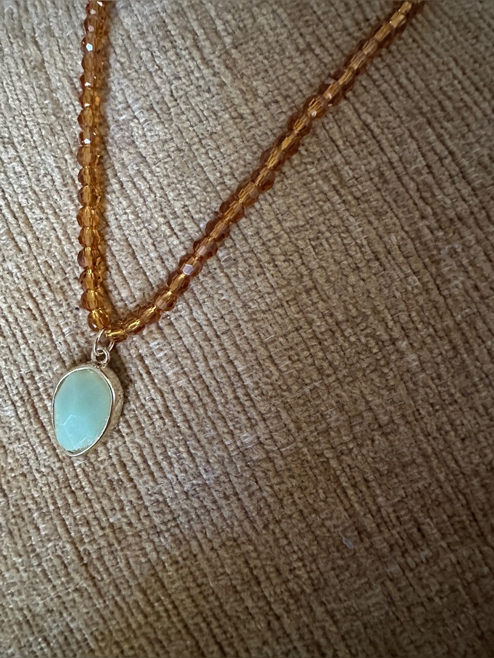 Amber Beaded Necklace with Aqua Pendant - Women Jewelry